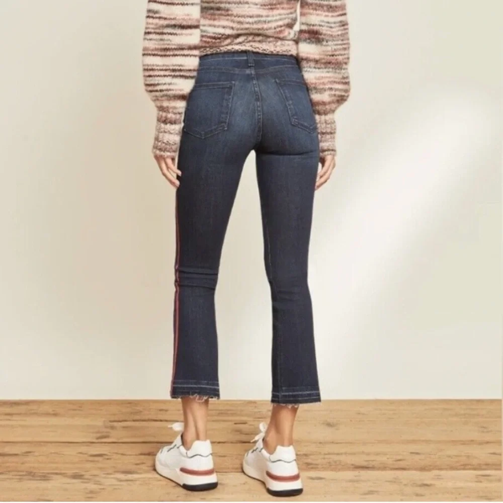 Veronica Beard Carolyn 10” Baby Boot Jeans Midinight w/ Fray Navy Red Sz 26 - Picture 3 of 10